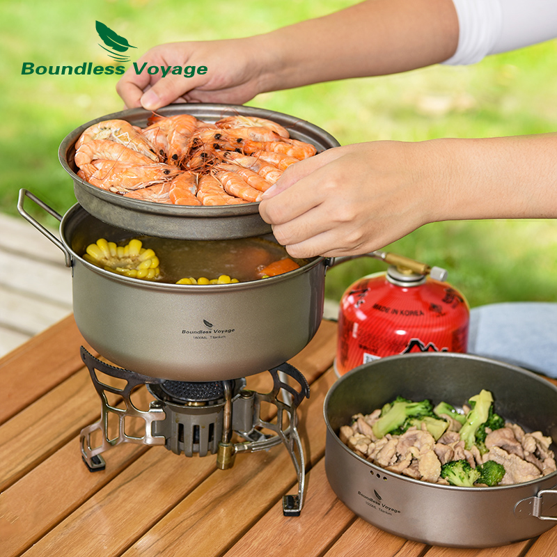 Camping Cooking Pots And Pans Set - Boundless Voyage Titanium Steamer Stockpot with
