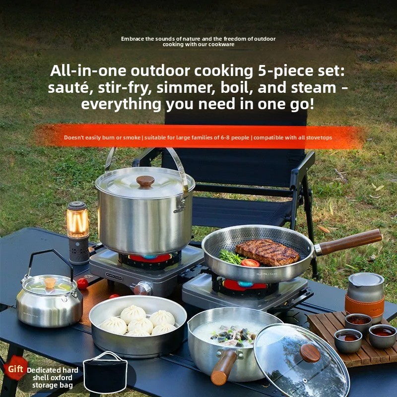 Camping Cooking Pots And Pans Set - Portable Camping Cookware Set Multifunctional Cassette