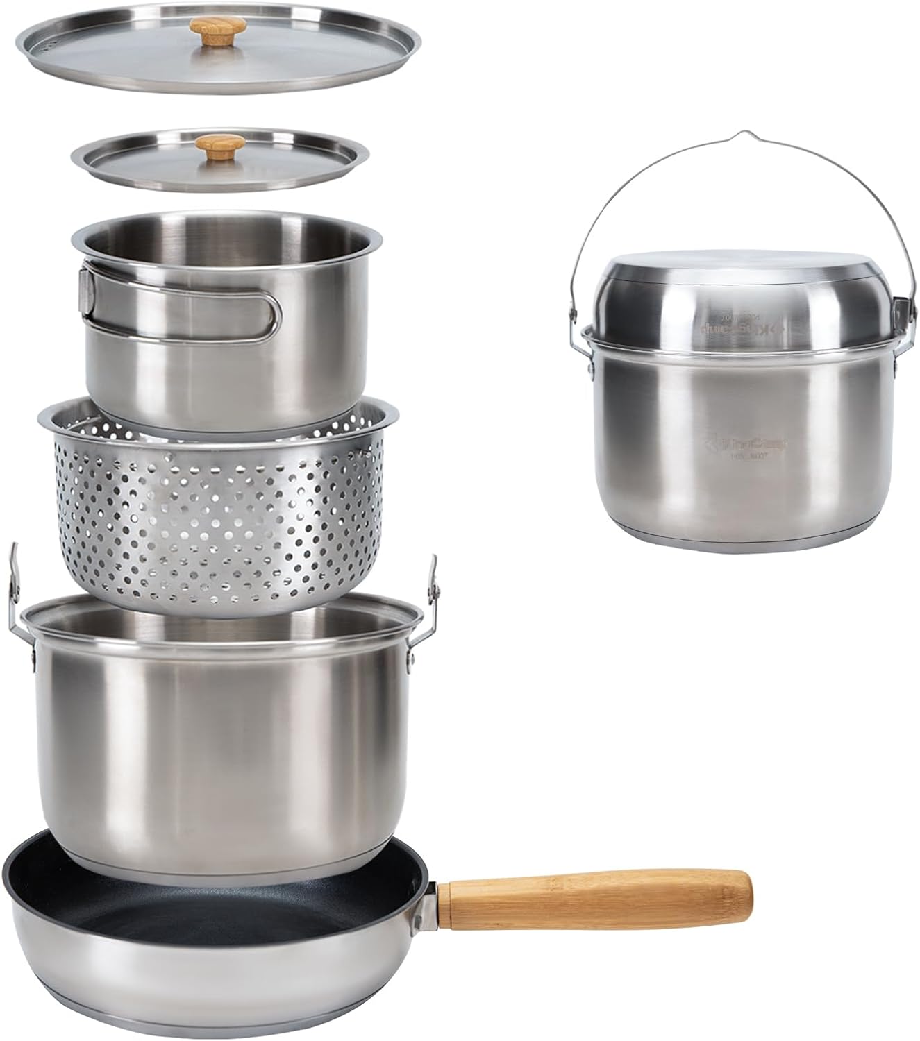 Camping Cooking Pots And Pans Set - 304 Stainless Steel Camping Cookware Set