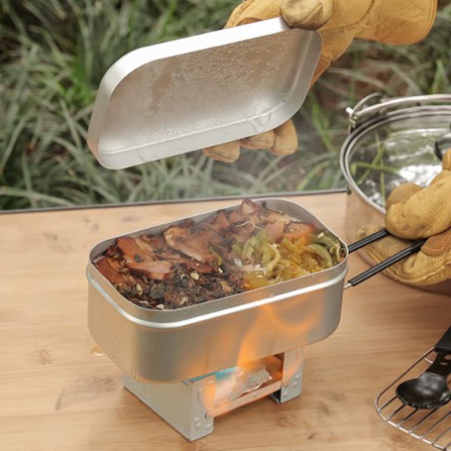 Camping Cooking Box - Foldable Bento Box Handle, Lunch Container