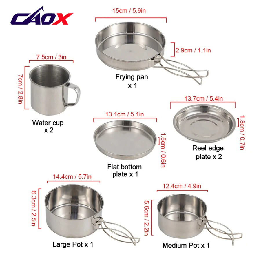 CAOX 8pcs/Set Camping Cookware - Camping Cooking Mess Kit ulasan dan harga