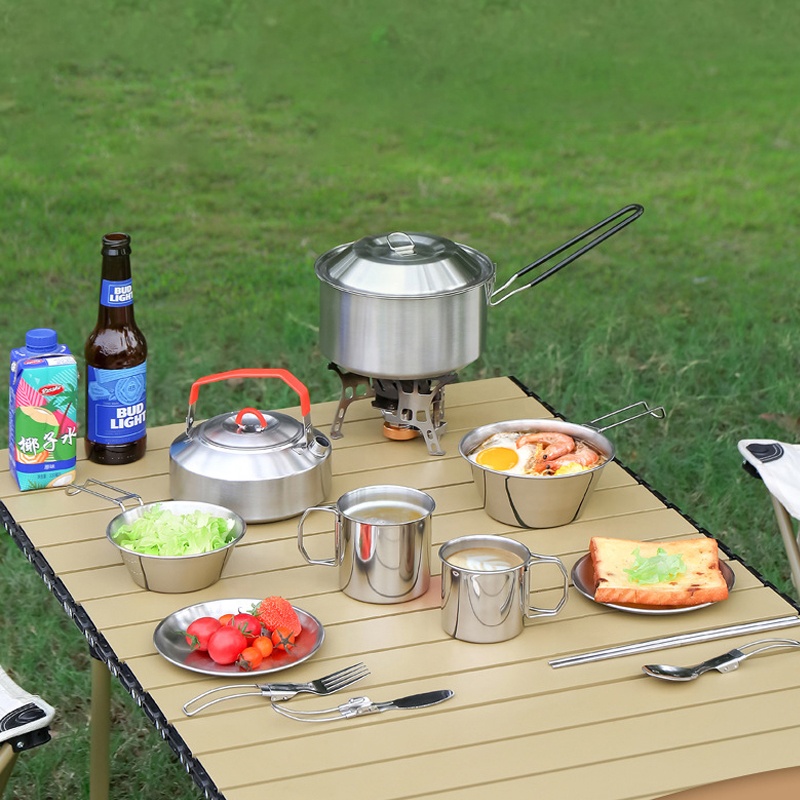 Hot Sale 304 Stainless Steel O - Camping Cooking Mess Kit ulasan dan harga