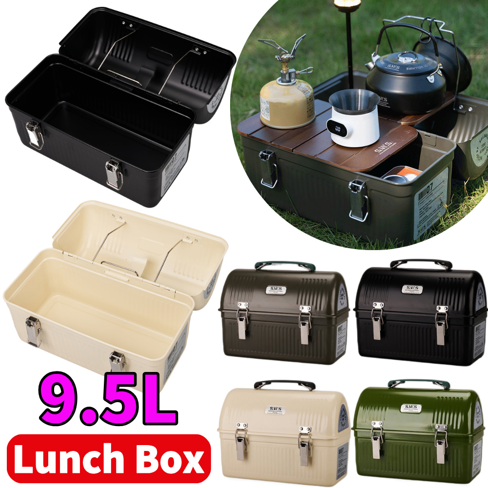 9.5L Vintage Metal Lunch Box w - Camping Cooking Box ulasan dan harga