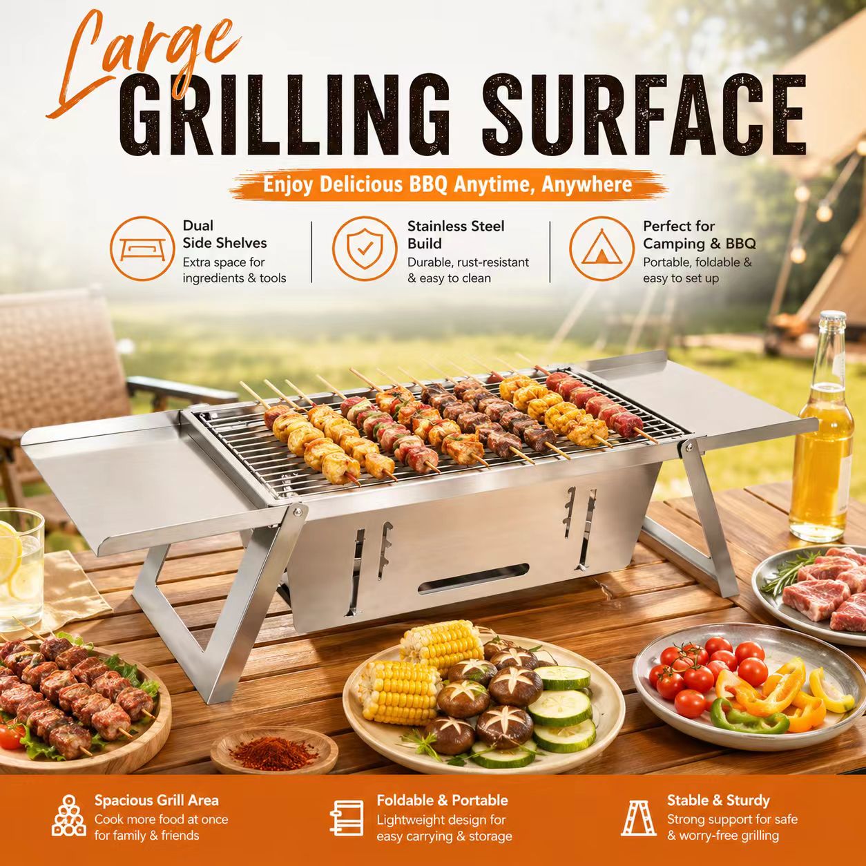 Foldable Stainless Steel Charc - Camp Grill Portable Folding ulasan dan harga